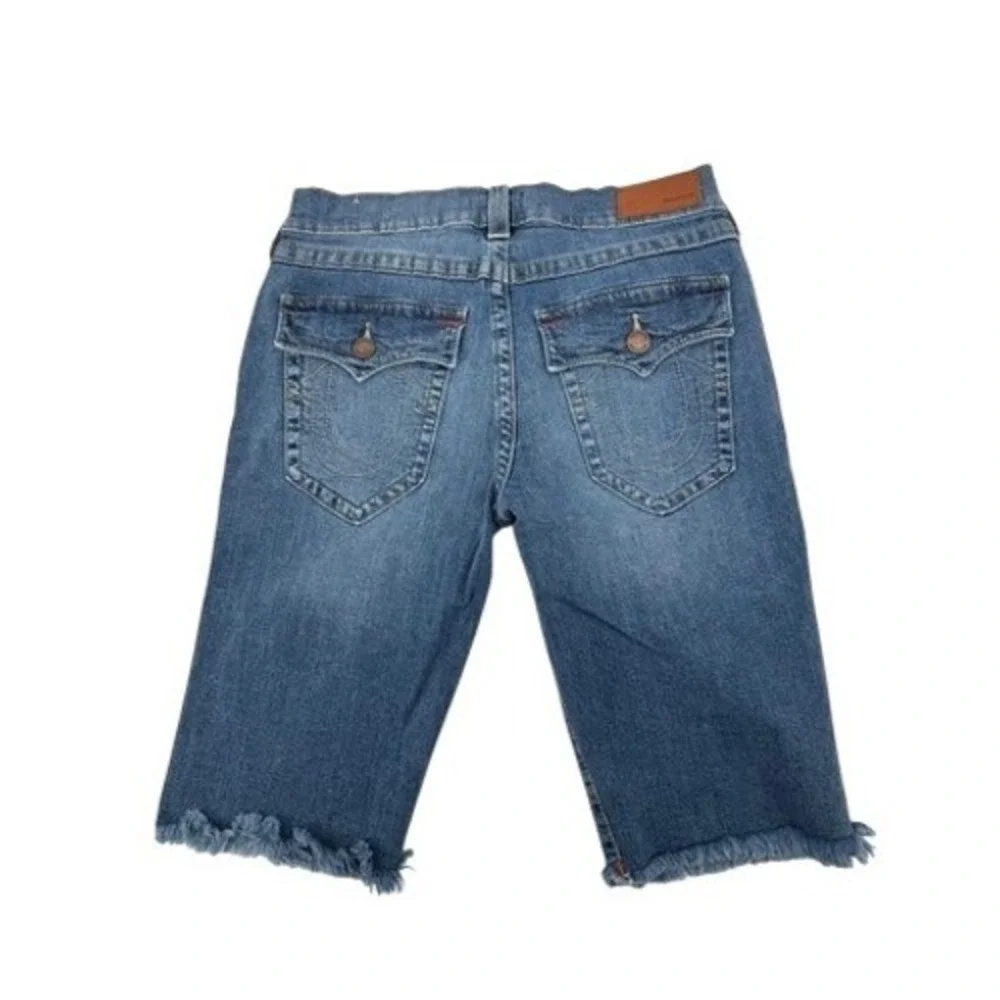 True Religion Denim Shorts Mens 32 Blue Frayed Hem‎ Horseshoe Flap Pocket Y2K
